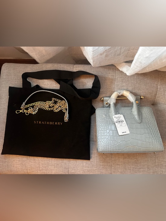 Strathberry Duck Egg Blue Croc Embossed Top Handle Nano Tote NWT - Picture 2 of 14